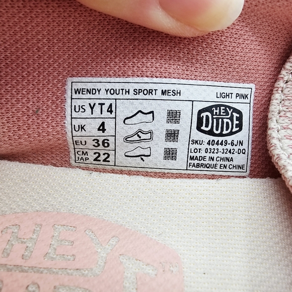 Hey Dude Wendy Youth Sport Mesh Light Pink Shoes - Picture 9 of 9